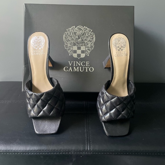 Vince Camuto Black Quilted Heeled Mules - Picture 2 of 5